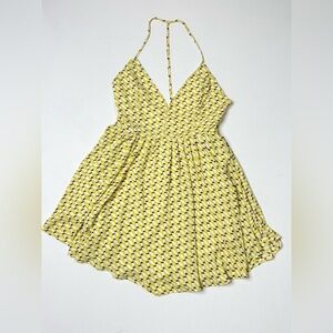 American Threads Yellow & Blue Geometric Print Halter Dress Size Large